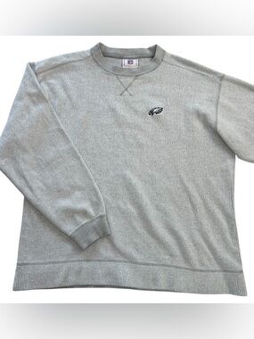 VTG Philadelphia Eagles NFL Sweatshirt Pullover Gray Rib Knit Thermal Adult sz L